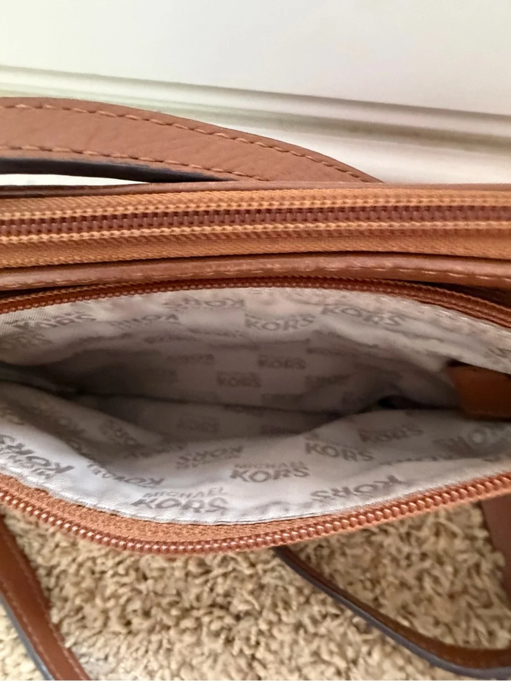 Michael Kors Chestnut Brown Leather Crossbody with Gold MK Emblem